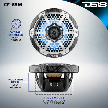 NXL 6.5’’ 2-Way Coaxial Marine Speaker With LED RGB Lights 100 Watts Rms 4-Ohm -Black Carbon Fiber