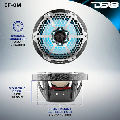 NXL 8’’ 2-Way Coaxial Marine Speaker With LED RGB Lights 125 Watts Rms 4-Ohm - Black Carbon Fiber