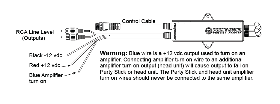 Party Stick | Wireless Music Sharing Adapter | one-click Party Button pairing | Knockout Keypad | 12 volt Powered | RCA