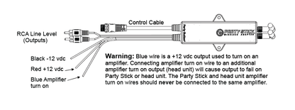 Party Stick | Wireless Music Sharing Adapter | one-click Party Button pairing | Knockout Keypad | 12 volt Powered | RCA