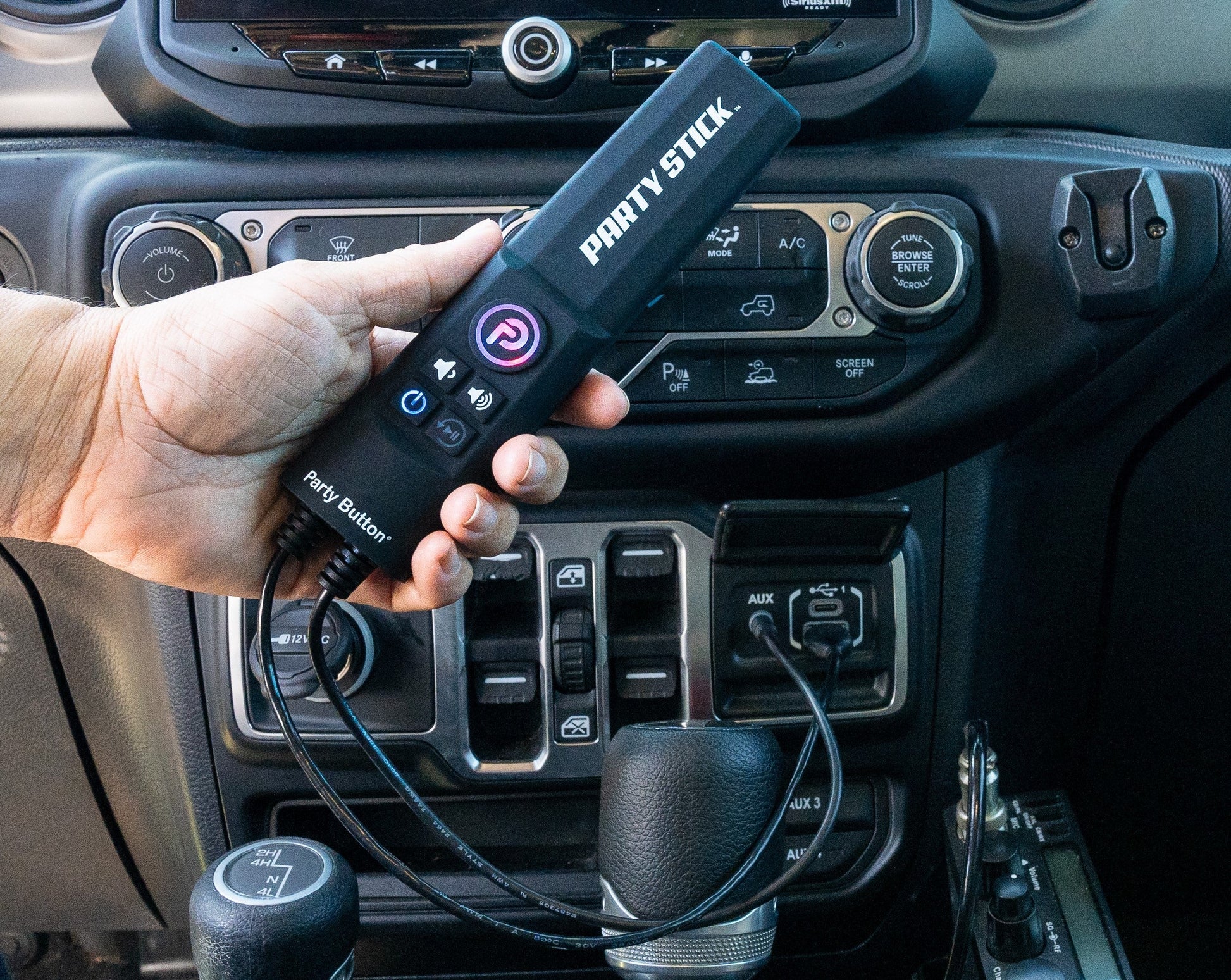 Party Stick | Wireless Music Sharing Adapter | one-click Party Button pairing | USB Powered | Mini Jack Audio Output