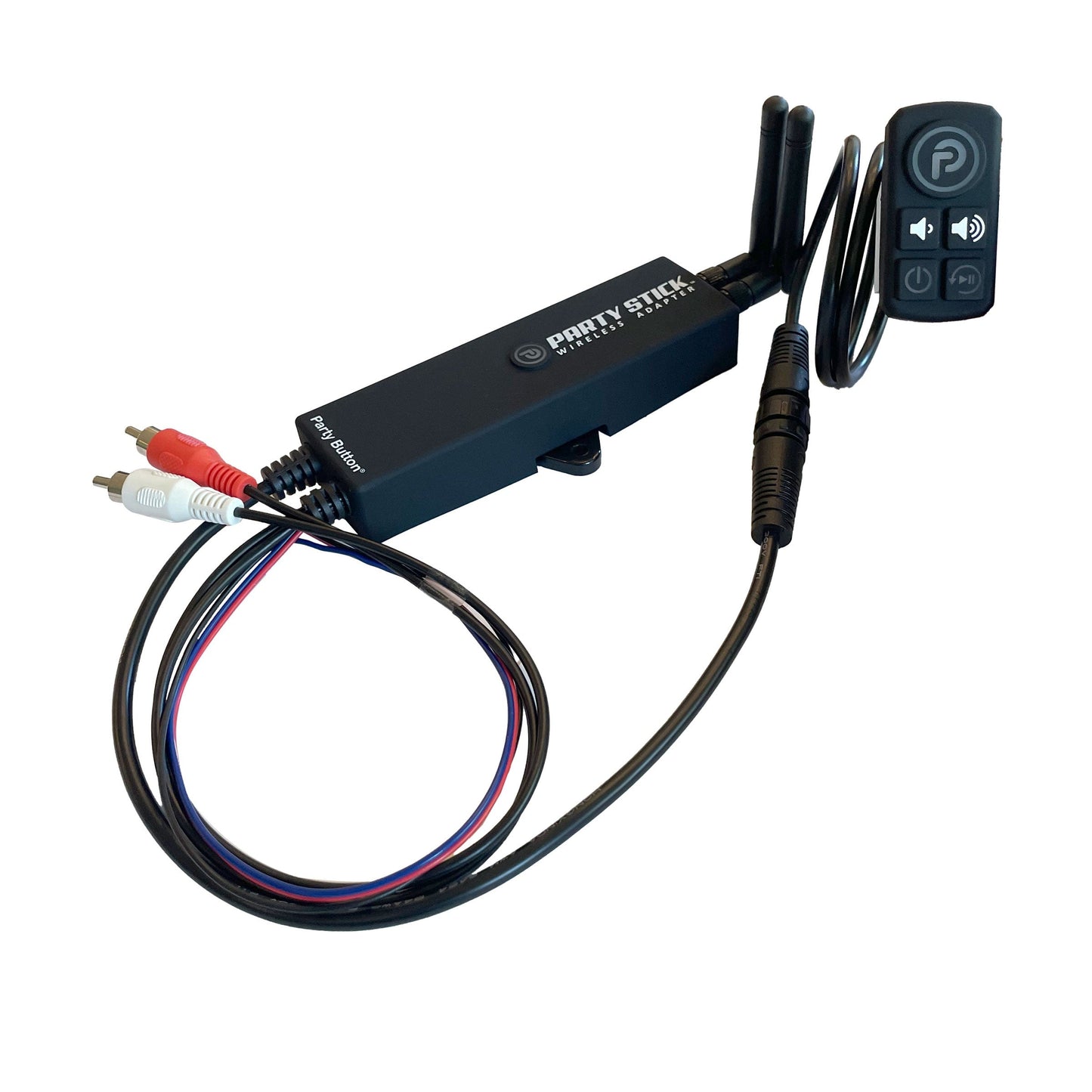Party Stick | Wireless Music Sharing Adapter | one-click Party Button pairing | Knockout Keypad | 12 volt Powered | RCA