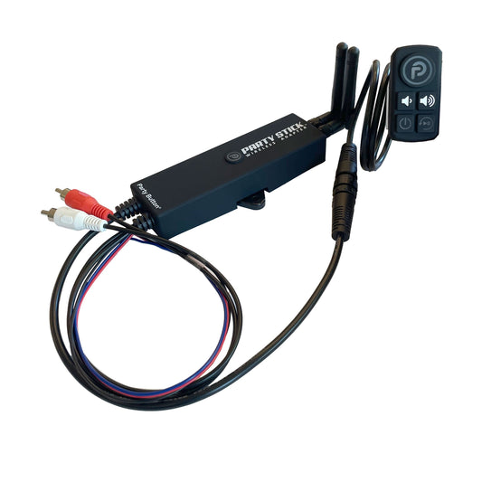 Party Stick | Wireless Music Sharing Adapter | one-click Party Button pairing | Knockout Keypad | 12 volt Powered | RCA