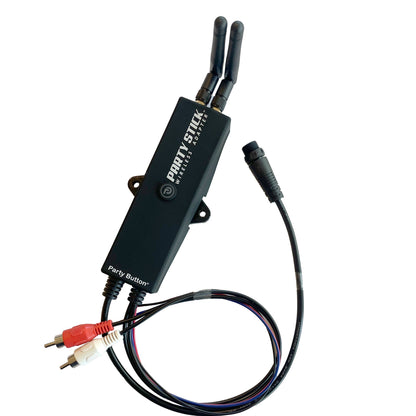 Party Stick | Wireless Music Sharing Adapter | one-click Party Button pairing | Knockout Keypad | 12 volt Powered | RCA