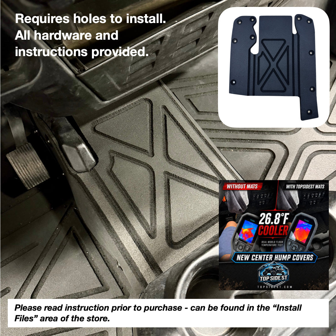 Polaris Ranger XP1000 HD 9mm Rubber Mats (2018 to current) - 2 Door Center Hump Kit - Solid Hump Side, No Air Duct Hose