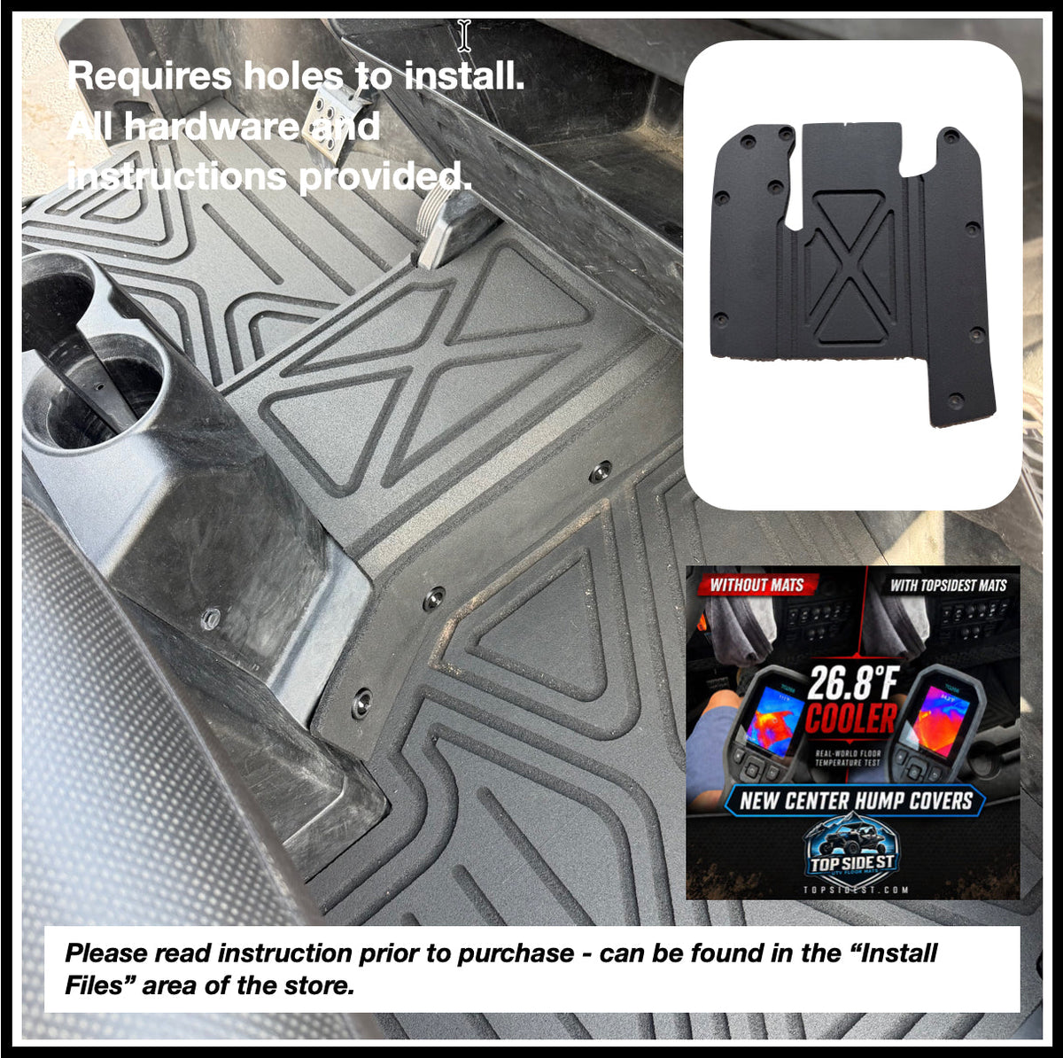 Polaris Ranger XP1000 HD 9mm Rubber Mats (2018 to current) - 2 Door Center Hump Kit - Air Duct Hose Through Hump Side