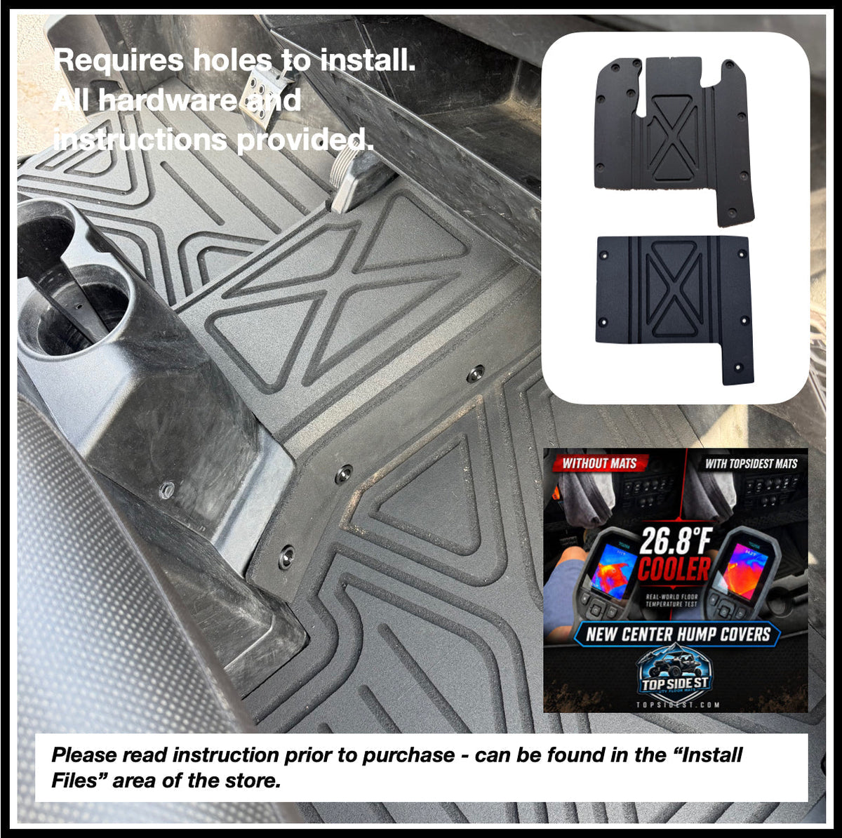 Polaris Ranger XP1000 HD 9mm Rubber Mats (2018 to current) - 4 Door Center Hump Kit - Air Duct Hose Through Hump Side