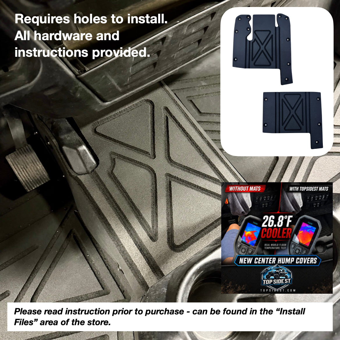 Polaris Ranger XP1000 HD 9mm Rubber Mats (2018 to current) - 4 Door Center Hump Kit - Solid Hump Side, No Air Duct Hose
