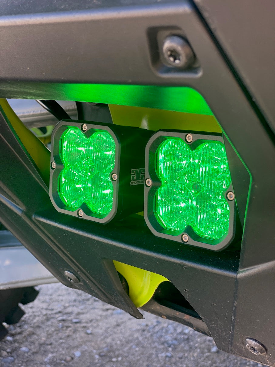 Polaris RZR Pro R / Turbo R Dual Light Pod Bolt On Bumper Mounting Bracket - Green Flood - Brackets and Mounts