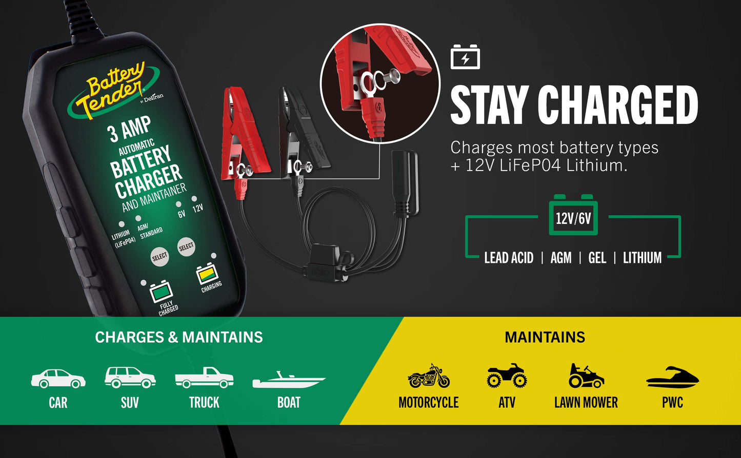 Power Tender® 3 Amp 12V/6V Battery Charger and Maintainer - Battery
