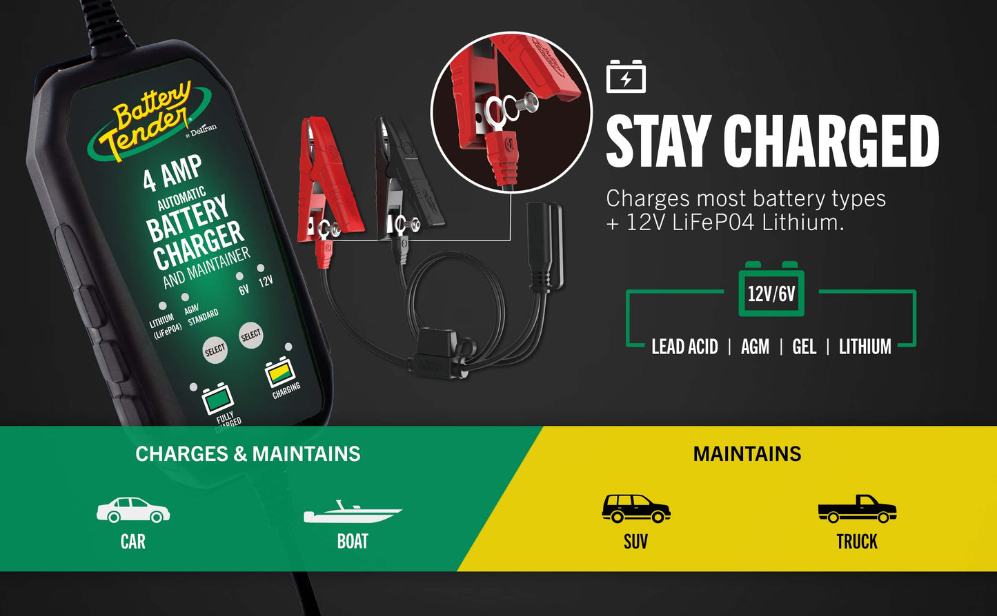 PowerTender® 4 Amp 12V/6V Battery Charger and Maintainer - Battery
