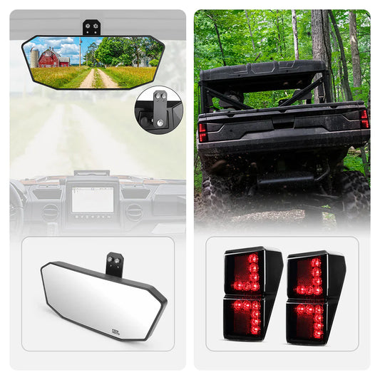 Rear View Mirror & Tail Light For Polaris Ranger XP 1000 2018-2023
