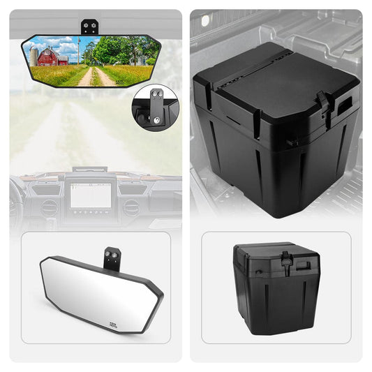 Rear View Mirror & Under Seat Storage Box Compatible With Polaris Ranger