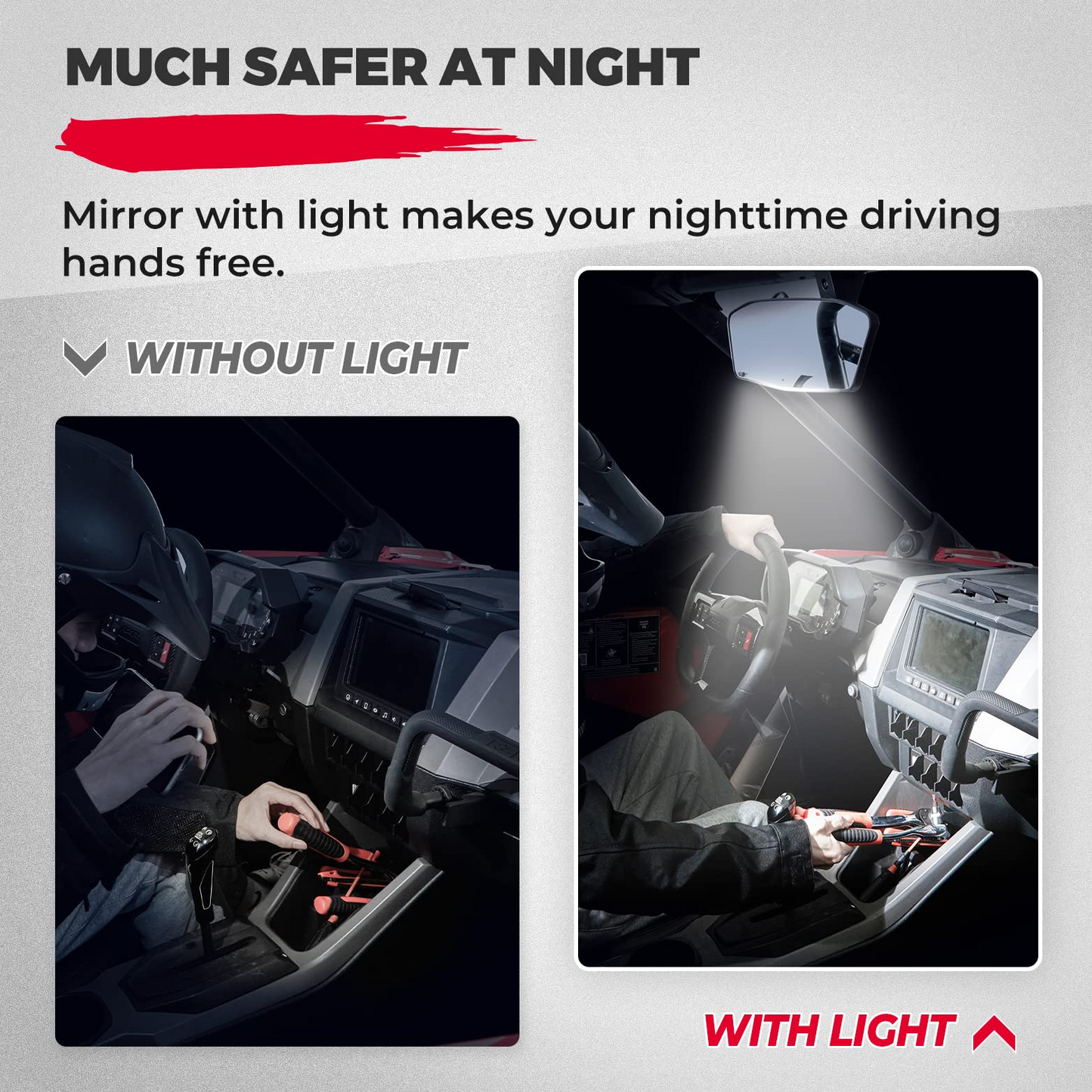 Rear View Mirror With Lights Fit 1.75’’-2’’ Round Roll Bar