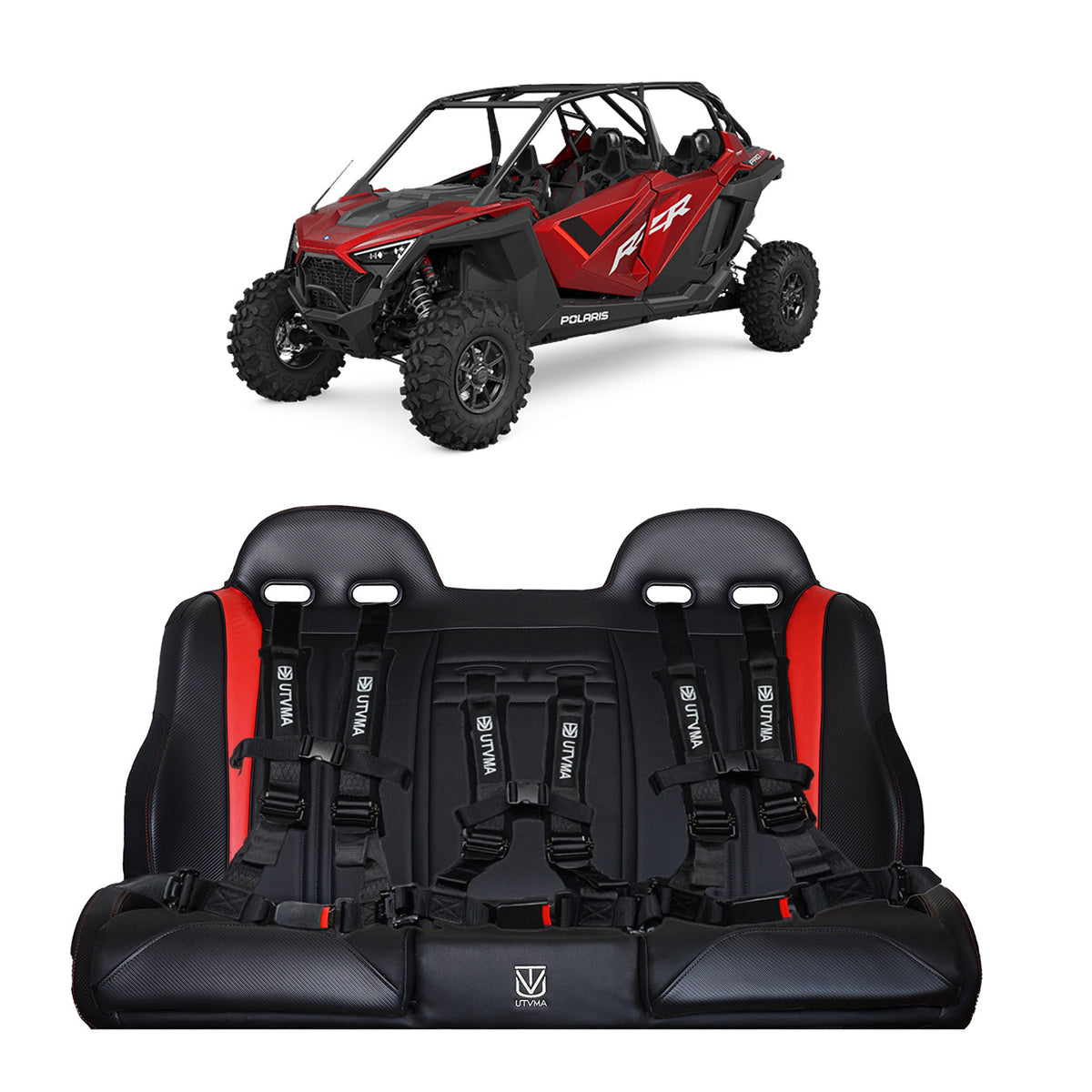 RZR PRO XP/ Pro S/ Pro R Rear Bench Seat W Harnesses (2025+) - Black w Red / Auto Buckle (Black) - Bench Seat