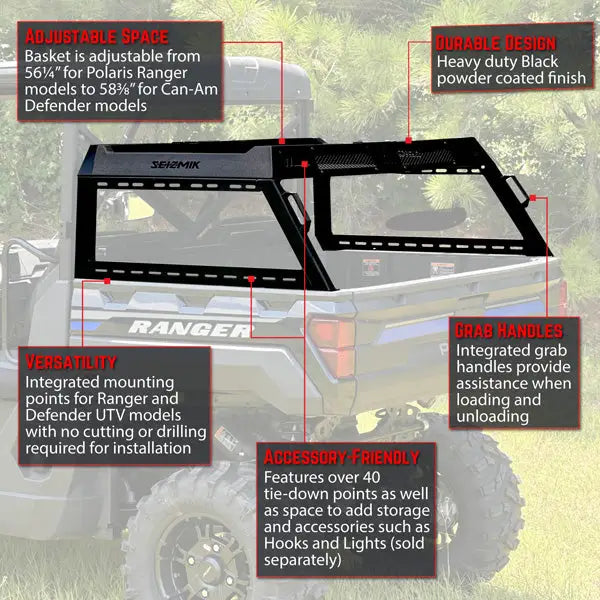 Seizmik Half Height Bed Rack - Polaris Ranger and Can-Am Defender Models - Racks
