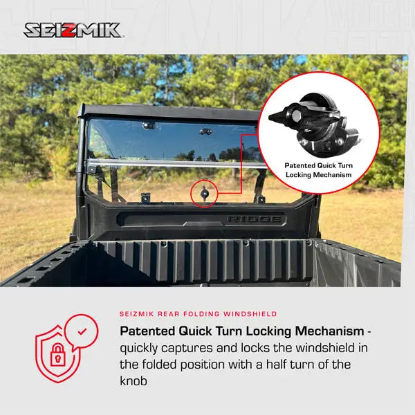 Seizmik UV Resistant Polycarbonate Rear Folding Windshield for Kawasaki Ridge Ranch Edition - Windshields