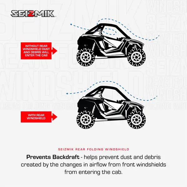 Seizmik UV Resistant Polycarbonate Rear Folding Windshield for Kawasaki Ridge Ranch Edition - Windshields
