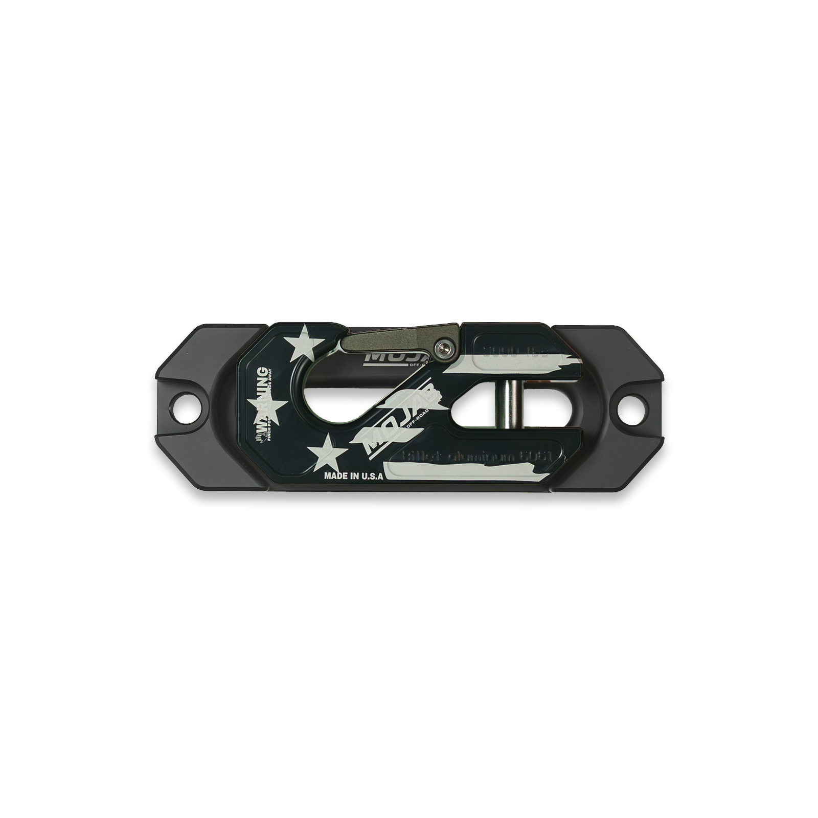 Side By Side / UTV Aluminum Recessed Winch Shackle with Fairlead Kit. (LIFE TIME WARRANTY*) - American Flag - Black