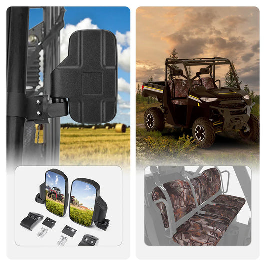 Side Mirrors & Camouflage Seat Cover for Polaris Ranger