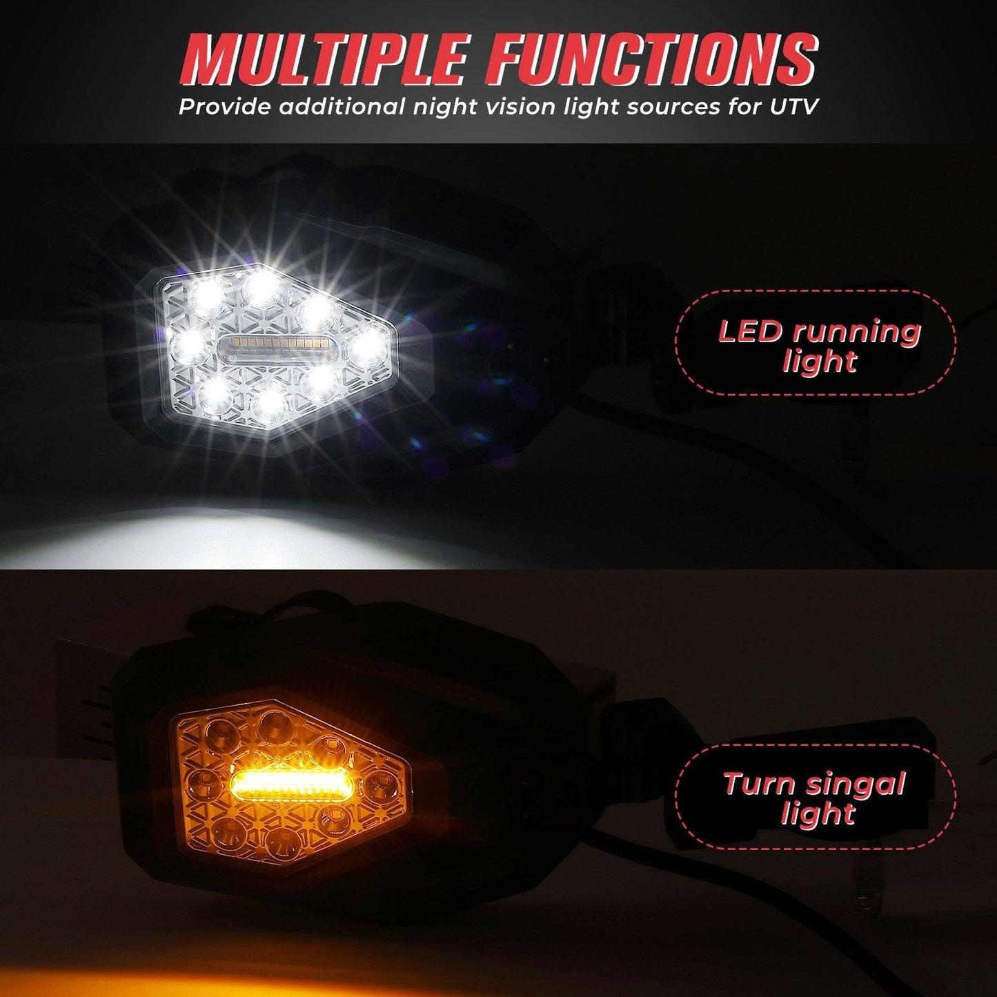 Side Mirrors with LED Turn Lights for 1.6’’-2’’ Roll Bar (New Design)