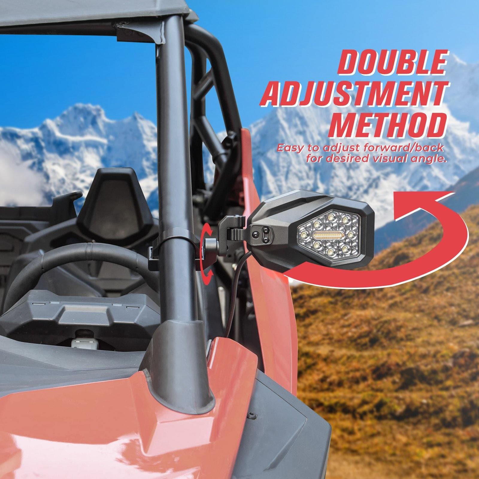 Side Mirrors with LED Turn Lights for 1.6’’-2’’ Roll Bar (New Design)