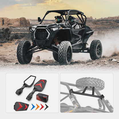 Side Rear View Mirrors and Spare Tire Carrier Mount Fit Polaris RZR Turbo