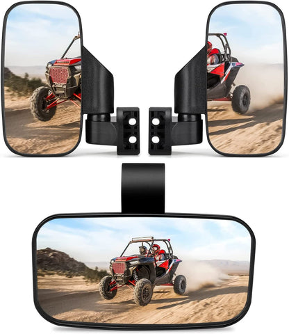 UTV Side Mirrors and Center Mirror with 1.6" to 2" Roll Bar Cage