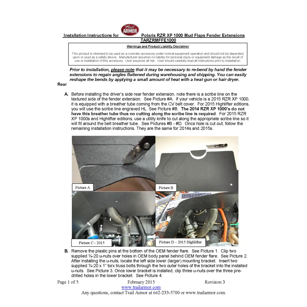 Trail Armor 2014 - 2018 RZR XP 1000 RZR XP 4 1000 RZR XP Turbo EPS RZR XP 4 Turbo Mud Flap Fender Extensions