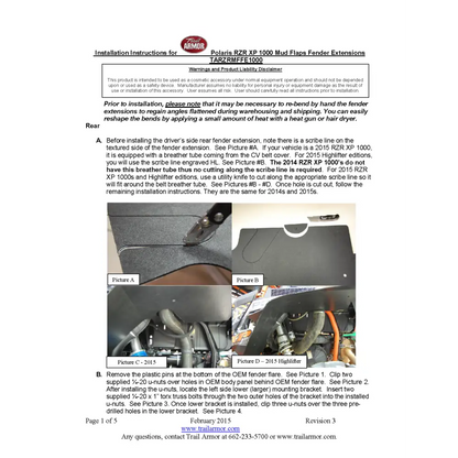 Trail Armor 2014 - 2018 RZR XP 1000 RZR XP 4 1000 RZR XP Turbo EPS RZR XP 4 Turbo Mud Flap Fender Extensions