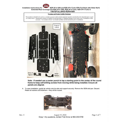 Trail Armor 2014 - 2023 RZR 4 XP 1000 (Standard Sport Premium Ultimate Highlifter) 2016 - 2021 RZR 4 XP Turbo 2019