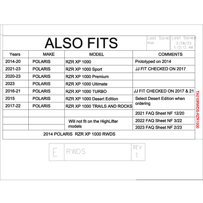 Trail Armor 2014 - 2023 RZR XP 1000 (Standard Sport Premium Ultimate Desert Edition Trails and Rocks) and 2016 - 2021