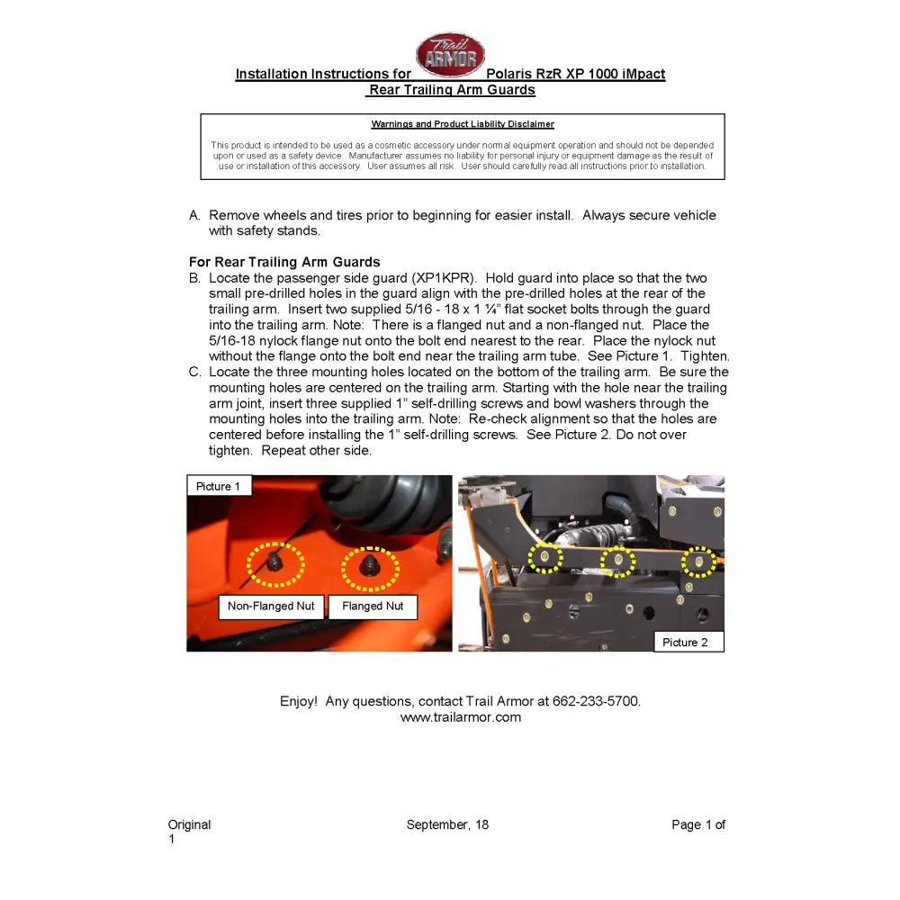 Trail Armor 2014 - 2024 RZR XP 1000 RZR 4 XP 1000 (Sport Premium Ultimate Highlifter as applicable) 2016 - 2021 RZR XP