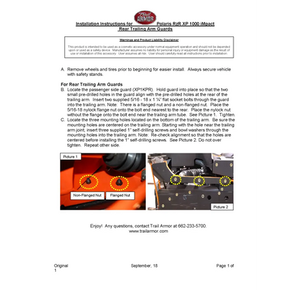 Trail Armor 2014 - 2024 RZR XP 1000 RZR 4 XP 1000 (Sport Premium Ultimate Highlifter as applicable) 2016 - 2021 RZR XP