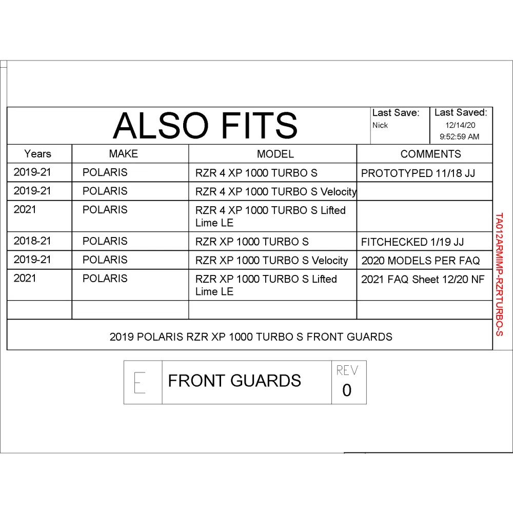 Trail Armor 2018 - 2021 RZR XP 1000 Turbo S 2019 - 2021 RZR XP 4 1000 Turbo S RZR 4 XP 1000 Turbo S Velocity RZR XP