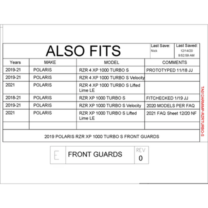 Trail Armor 2018 - 2021 RZR XP 1000 Turbo S 2019 - 2021 RZR XP 4 1000 Turbo S RZR 4 XP 1000 Turbo S Velocity RZR XP