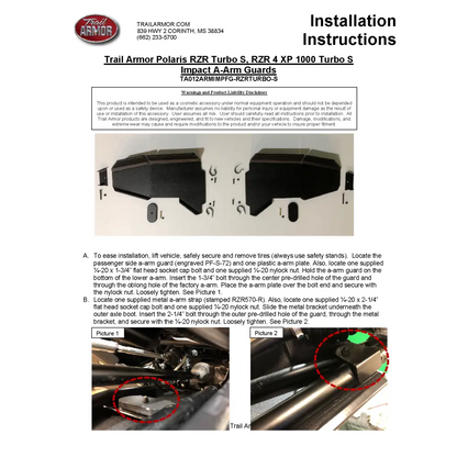 Trail Armor 2018 - 2021 RZR XP 1000 Turbo S 2019 - 2021 RZR XP 4 1000 Turbo S RZR 4 XP 1000 Turbo S Velocity RZR XP