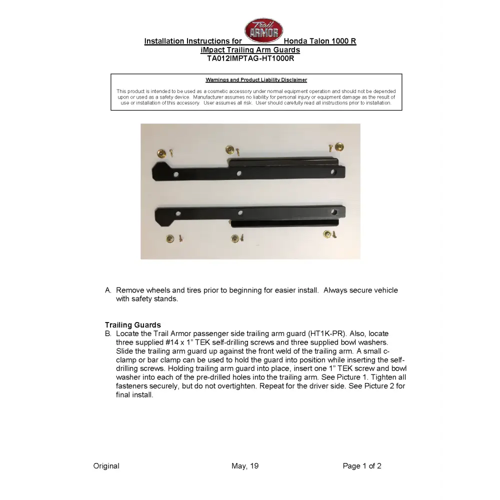 Trail Armor 2019 - 2022 2024 Honda Talon 1000 R 2021 - 2024 Talon 1000 R Fox Live Valve Talon 1000R-4 Fox Live Valve