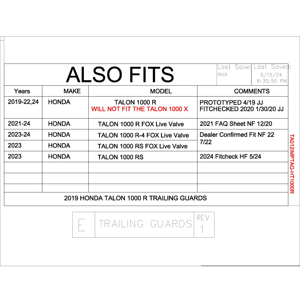 Trail Armor 2019 - 2022 2024 Honda Talon 1000 R 2021 - 2024 Talon 1000 R Fox Live Valve Talon 1000R-4 Fox Live Valve