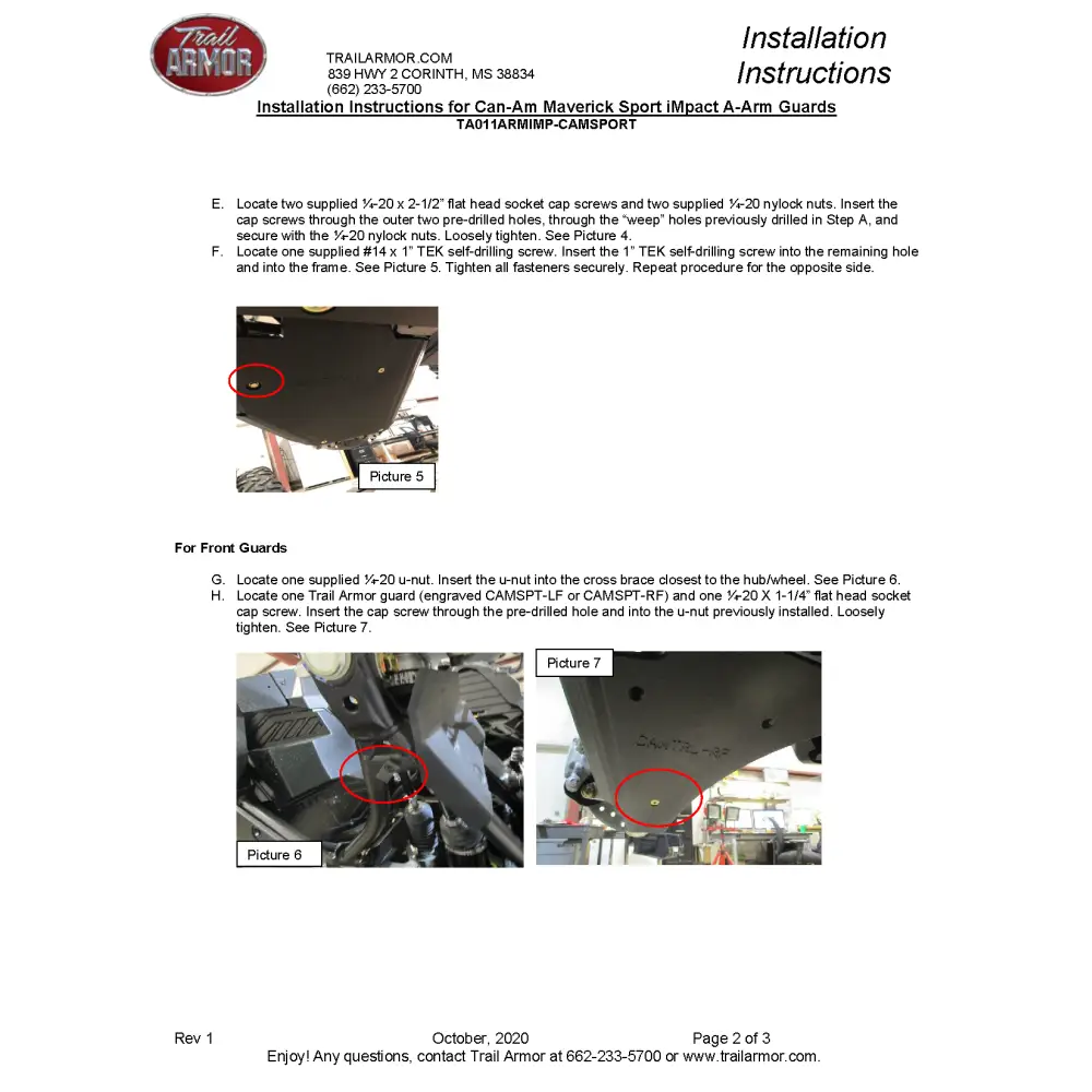 Trail Armor 2019 - 2022 Can Am Maverick Sport 2019 - 2023 Maverick Sport DPS Maverick Sport Max DPS 2021 - 2023