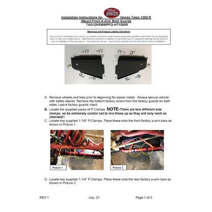 Trail Armor 2019 - 2022 Honda Talon 1000 R 2021 - 2022 Talon 1000 R Fox Live Valve Edition 2023 Talon 1000 RS Fox Live