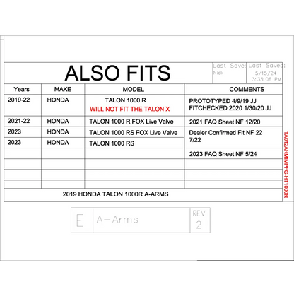 Trail Armor 2019 - 2022 Honda Talon 1000 R 2021 - 2022 Talon 1000 R Fox Live Valve Edition 2023 Talon 1000 RS Fox Live