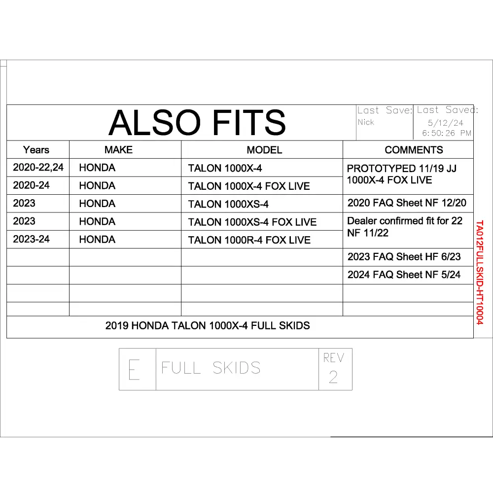 Trail Armor 2020 - 2022 2024 Honda Talon 1000X-4 2020 - 2024 Talon 1000S-4 Fox Live Valve 2023 Talon 1000XS-4 Talon