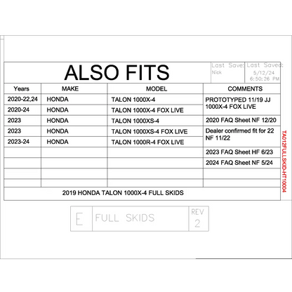 Trail Armor 2020 - 2022 2024 Honda Talon 1000X-4 2020 - 2024 Talon 1000S-4 Fox Live Valve 2023 Talon 1000XS-4 Talon
