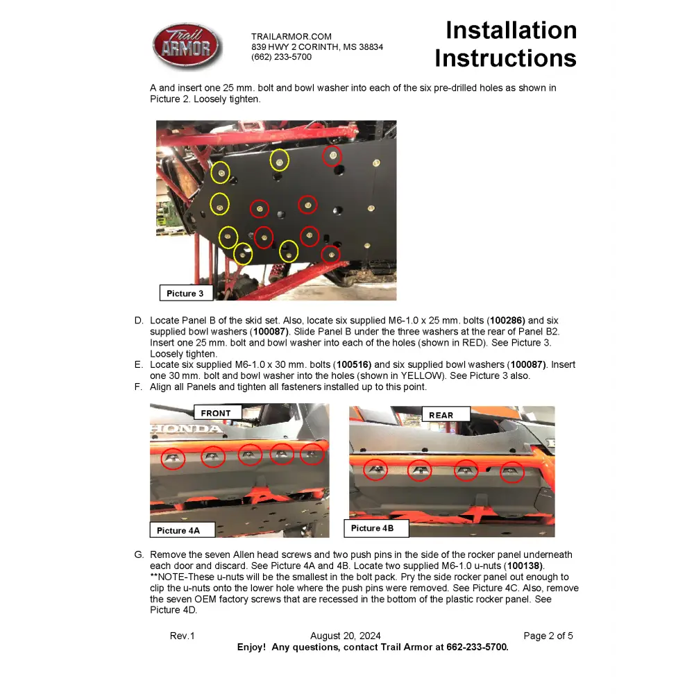 Trail Armor 2020 - 2022 2024 Honda Talon 1000X-4 2020 - 2024 Talon 1000S-4 Fox Live Valve 2023 Talon 1000XS-4 Talon