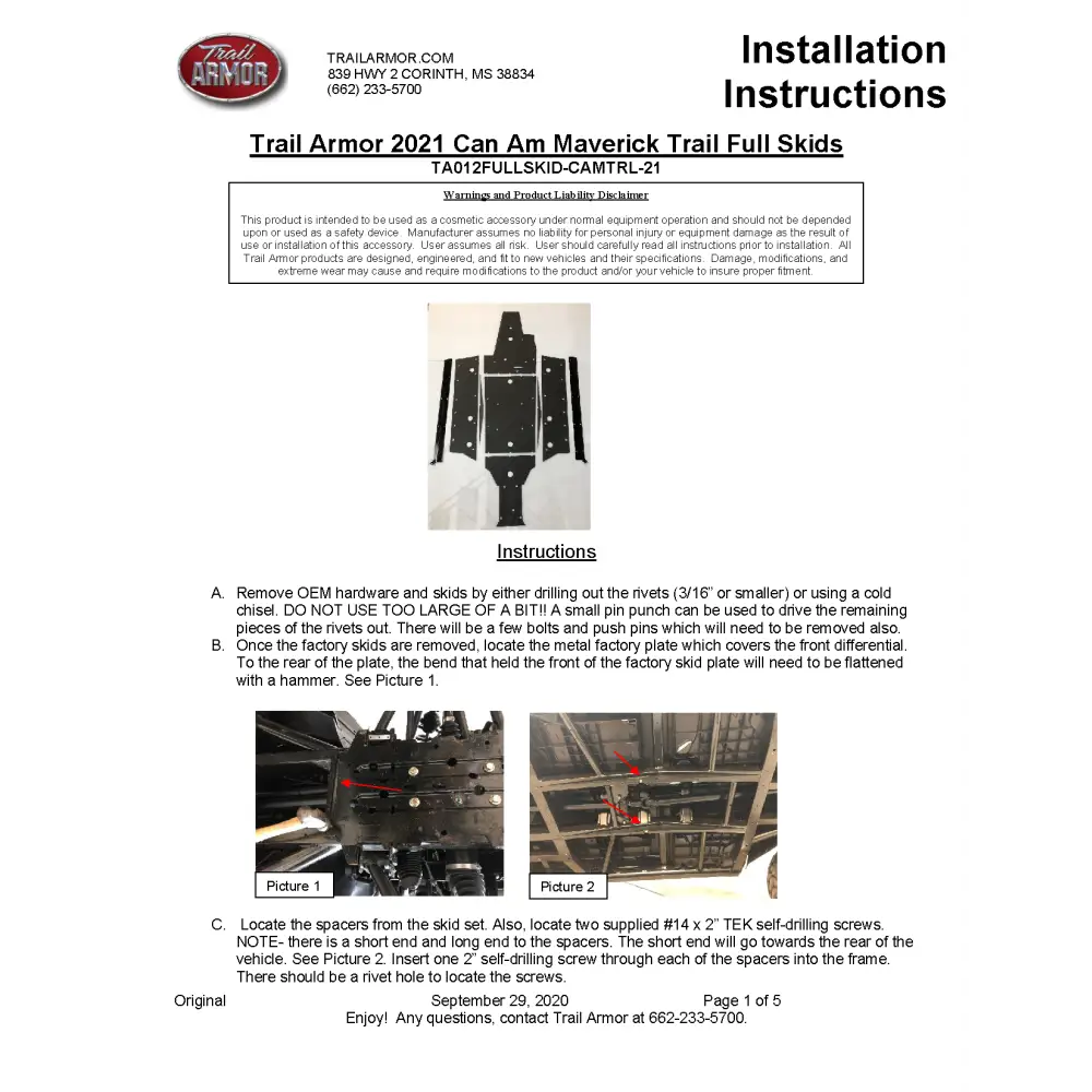 Trail Armor 2020 - 2024 Can Am Maverick Trail Maverick Sport and Commander Full Skids with Integrated Slider Nerfs