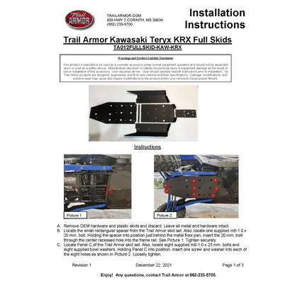 Trail Armor 2020 - 2024 Kawasaki KRX 1000 KRX 1000 Special Edition KRX 1000 Trail Edition and KRX 1000 eS Full Skids