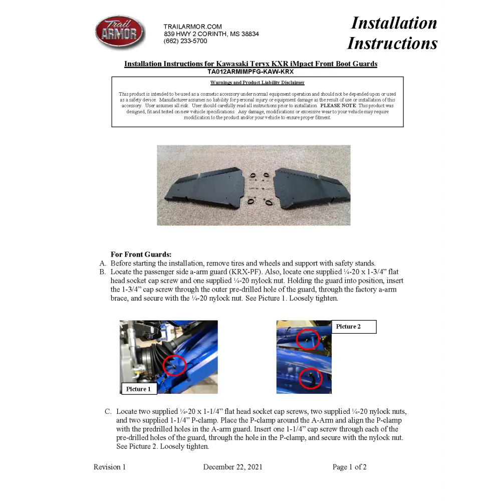 Trail Armor 2020 - 2024 Kawasaki KRX 1000 KRX 1000 Special Edition KRX 1000 Trail Edition KRX 1000 eS KRX 4 1000 SE KRX