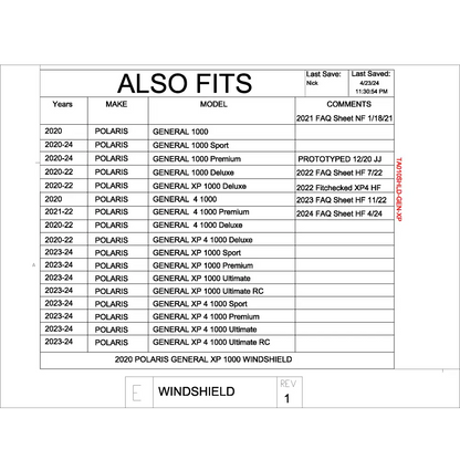 Trail Armor 2020 - 2024 Polaris General 1000 General 4 1000 General XP 1000 and General XP 4 1000 Full Windshield