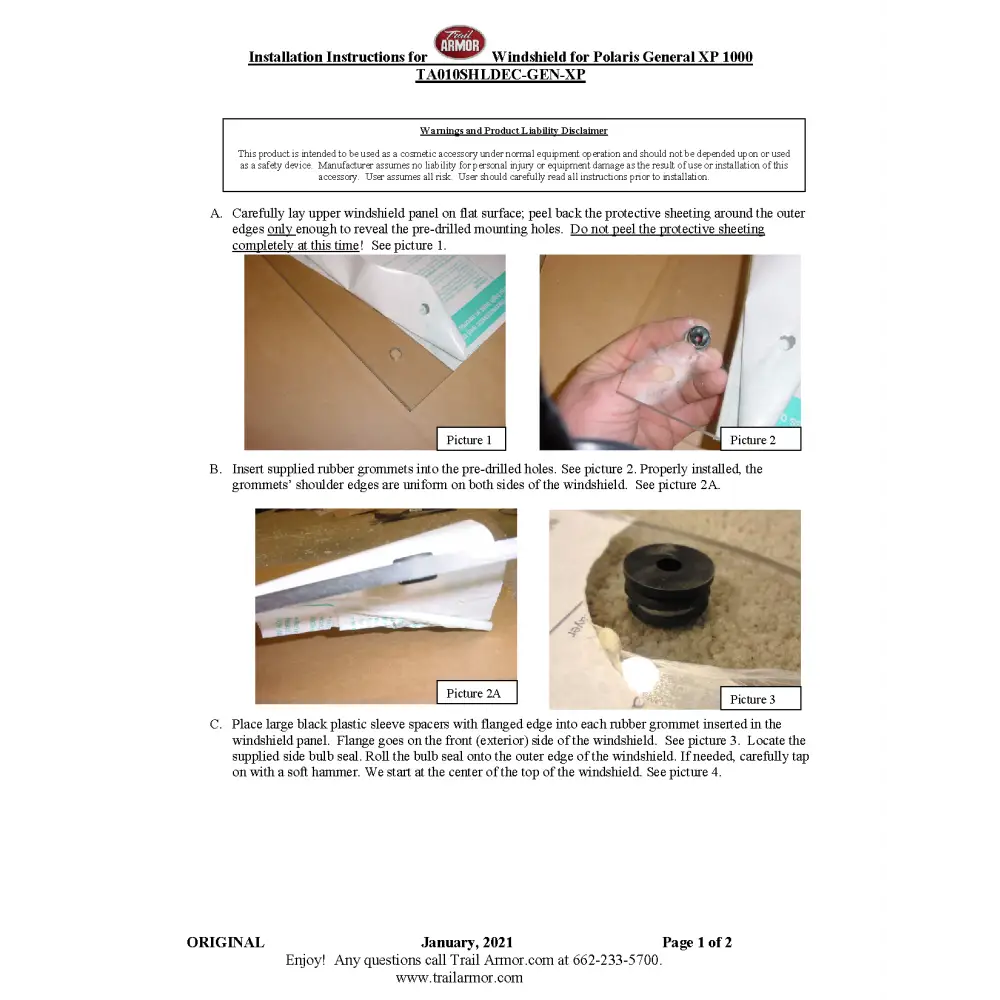 Trail Armor 2020 - 2024 Polaris General 1000 General 4 1000 General XP 1000 and General XP 4 1000 Full Windshield